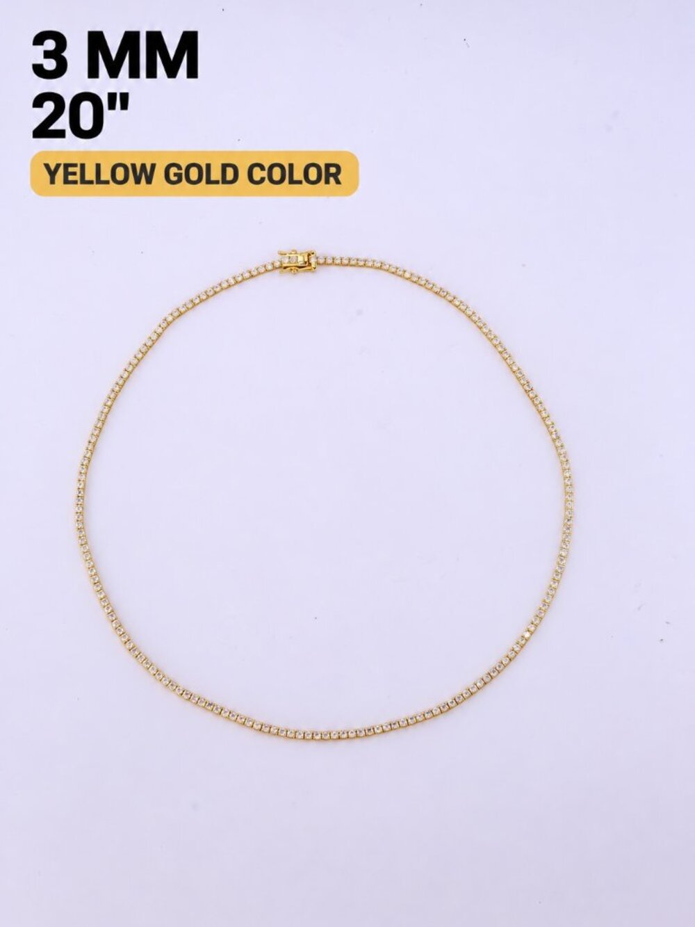 LEKANI 3mm Moissanite Tennis Necklace S925 Gold 20 in